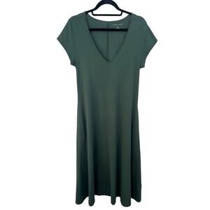 Universal Standard V Neck Short Slv Midi A Line Dress Forest Green XS 10 12